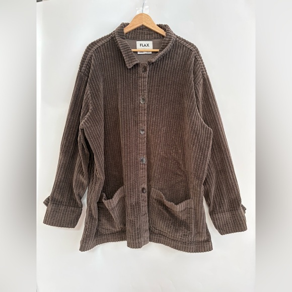 Flax Tops - Flax Brown Oversized Corduroy Jacket with Front Pockets